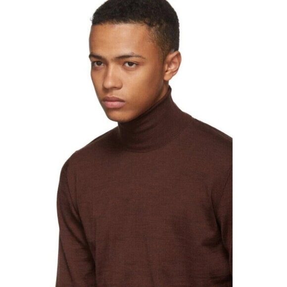 Lanvin Wool Turtleneck Knit Sweater Size XL Slim Mens Burgundy - Picture 15 of 16